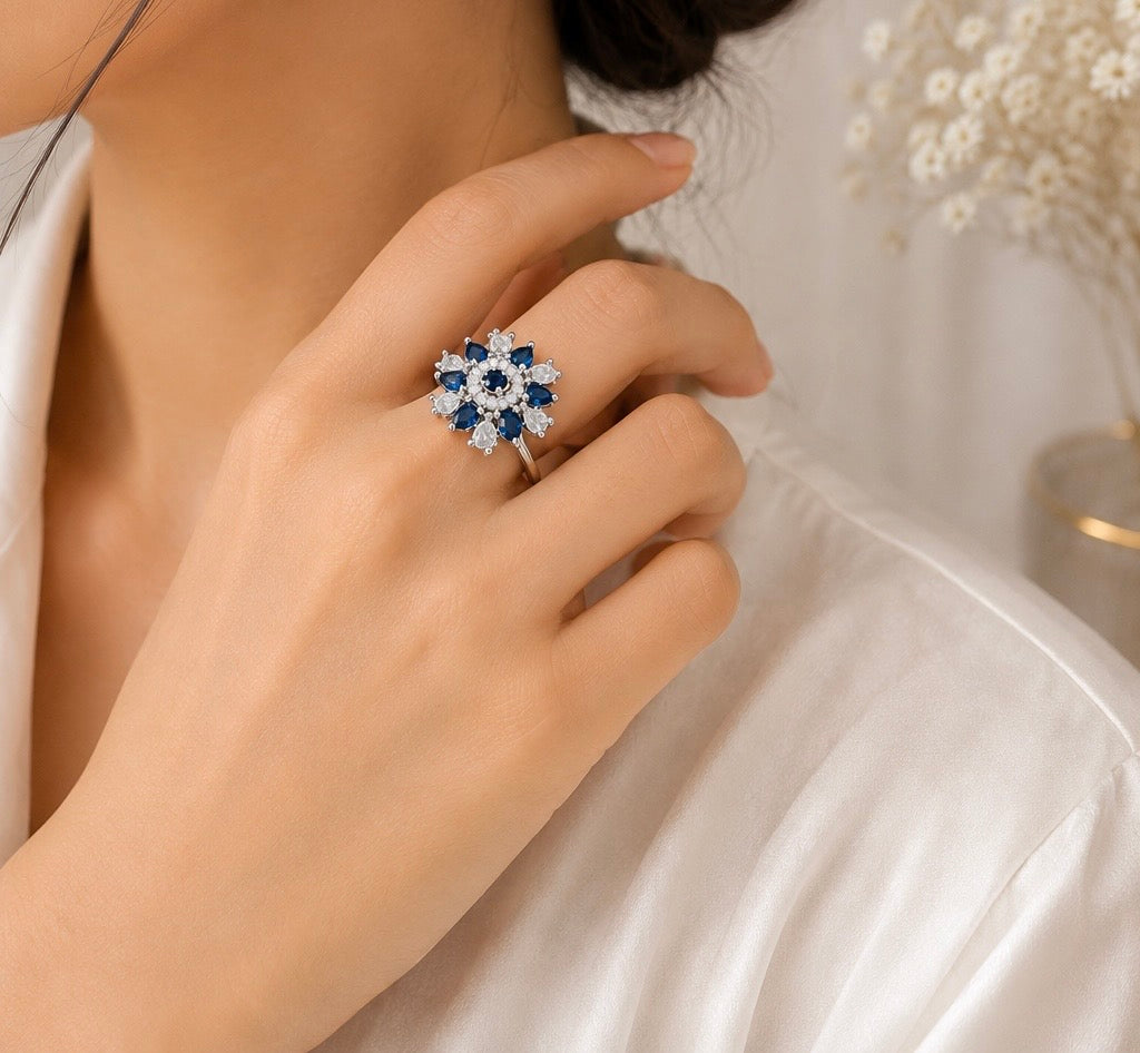 Royal Blue AD Stone Earrings & Ring Set