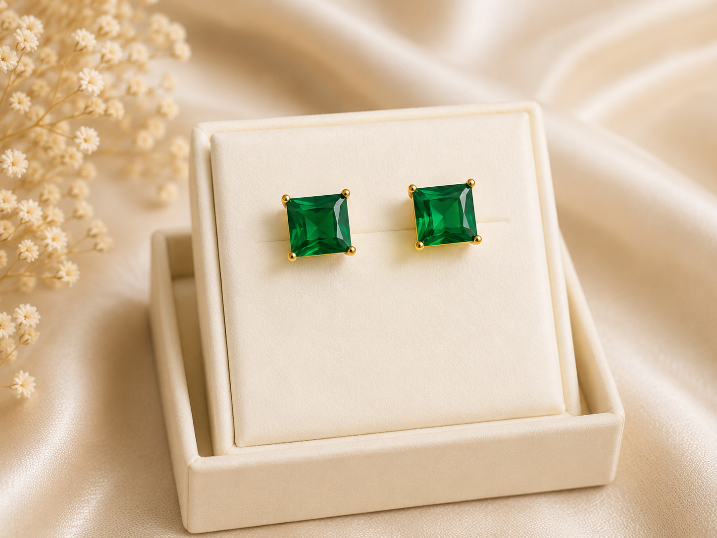 18k Gold Plated Square Zircon Ear Studs