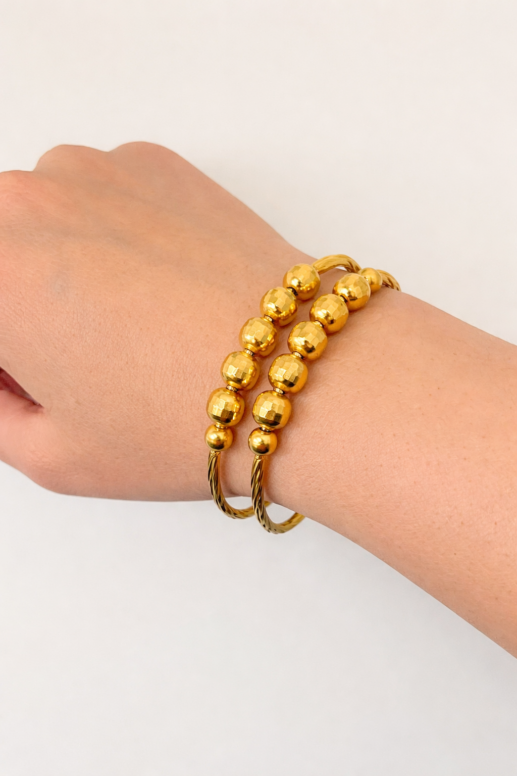 Gold Tone Ball Bangles 2 Piece Set