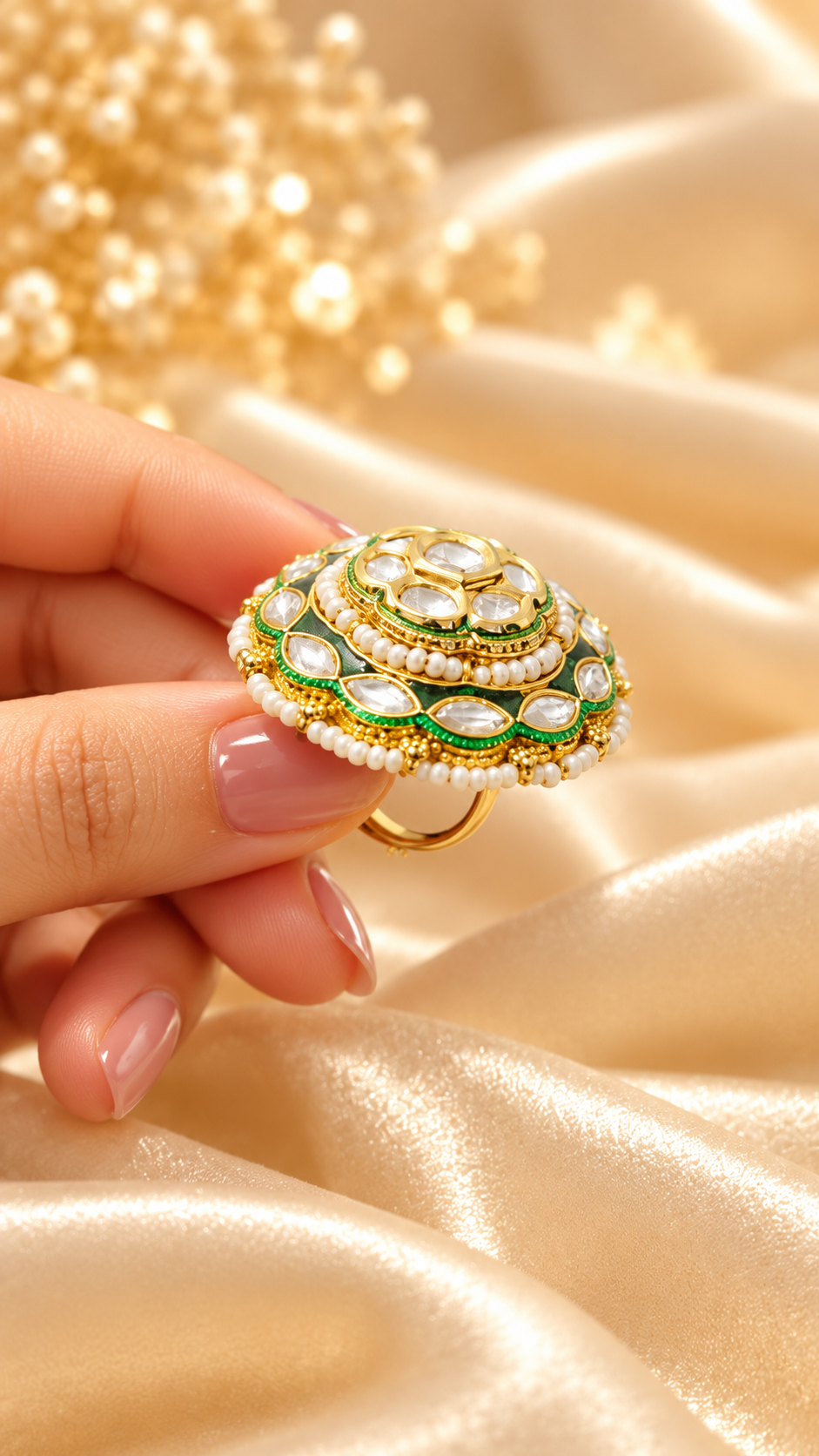 Indian Traditional Pachi Kundan Rings