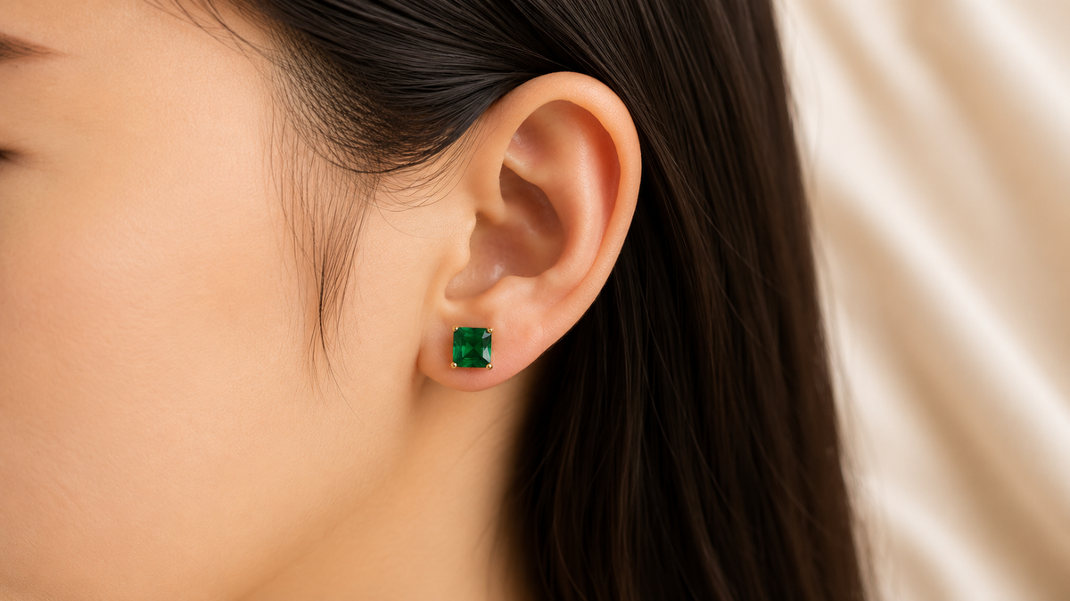 18k Gold Plated Square Zircon Ear Studs