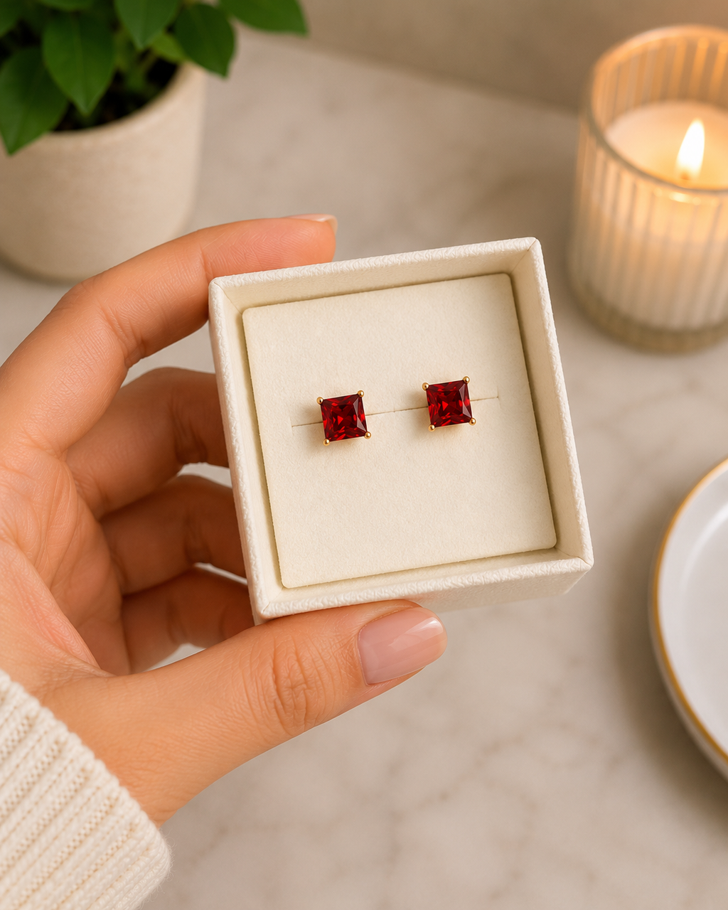 18k Gold Plated Square Zircon Ear Studs
