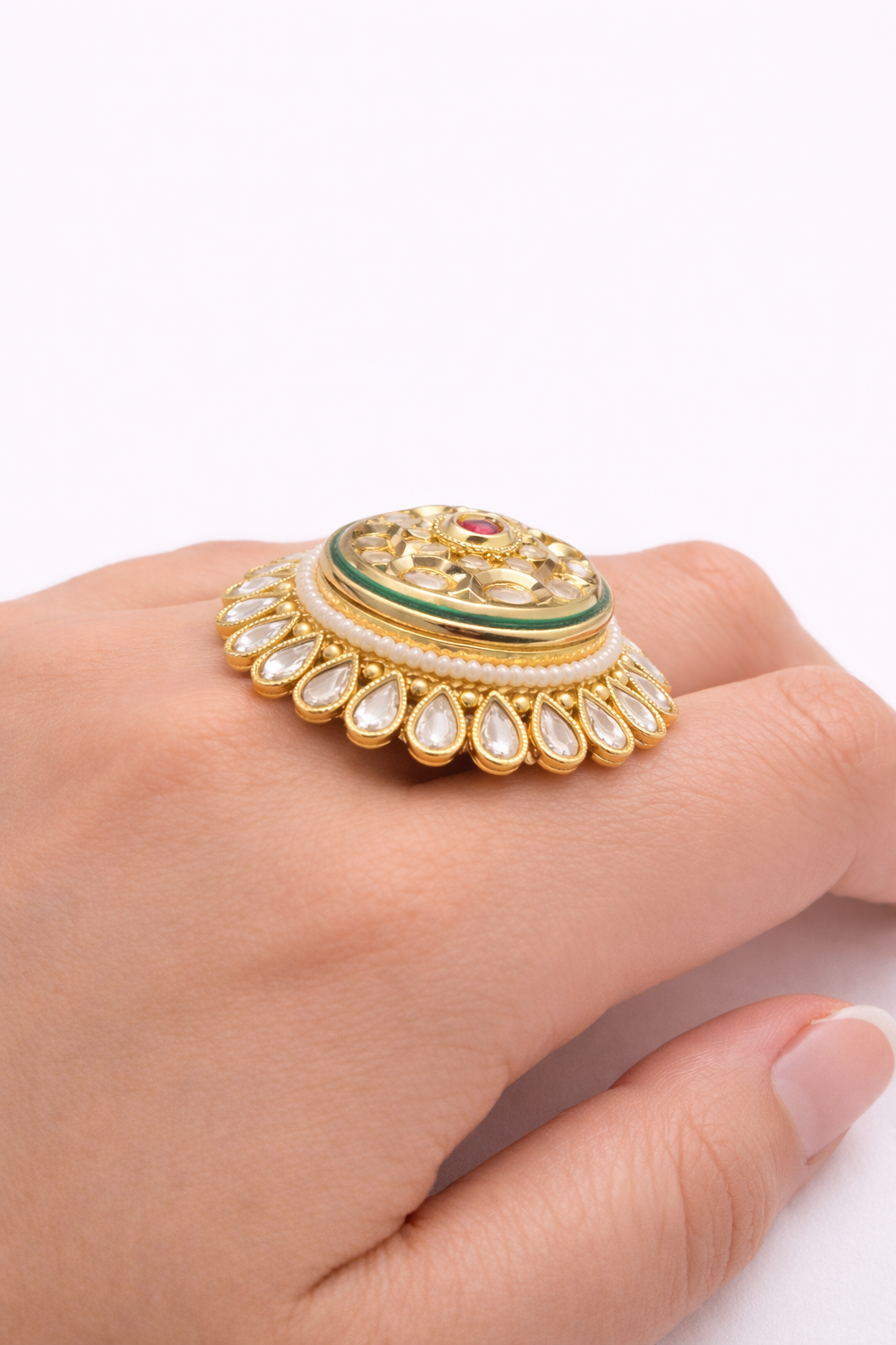 Indian Traditional Pachi Kundan Rings