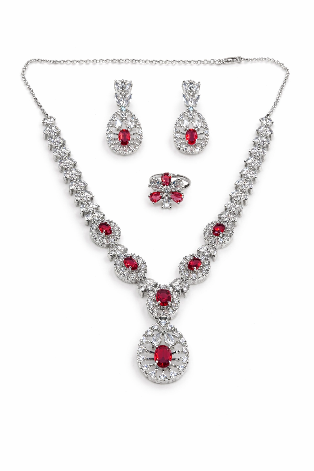 AD Stone Silver Plated Necklace Sets