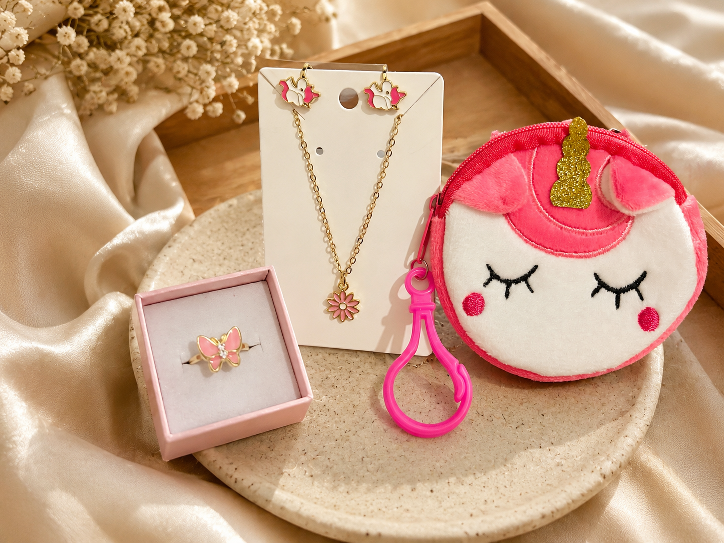 Pink Unicorn Kids Jewellery & Coin Pouch Set