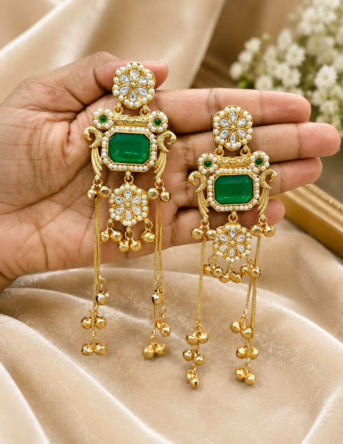 Premium Emerald Green Kashmiri Earrings