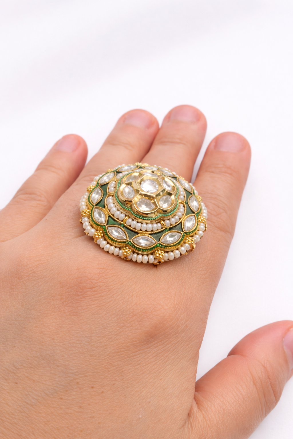 Indian Traditional Pachi Kundan Rings