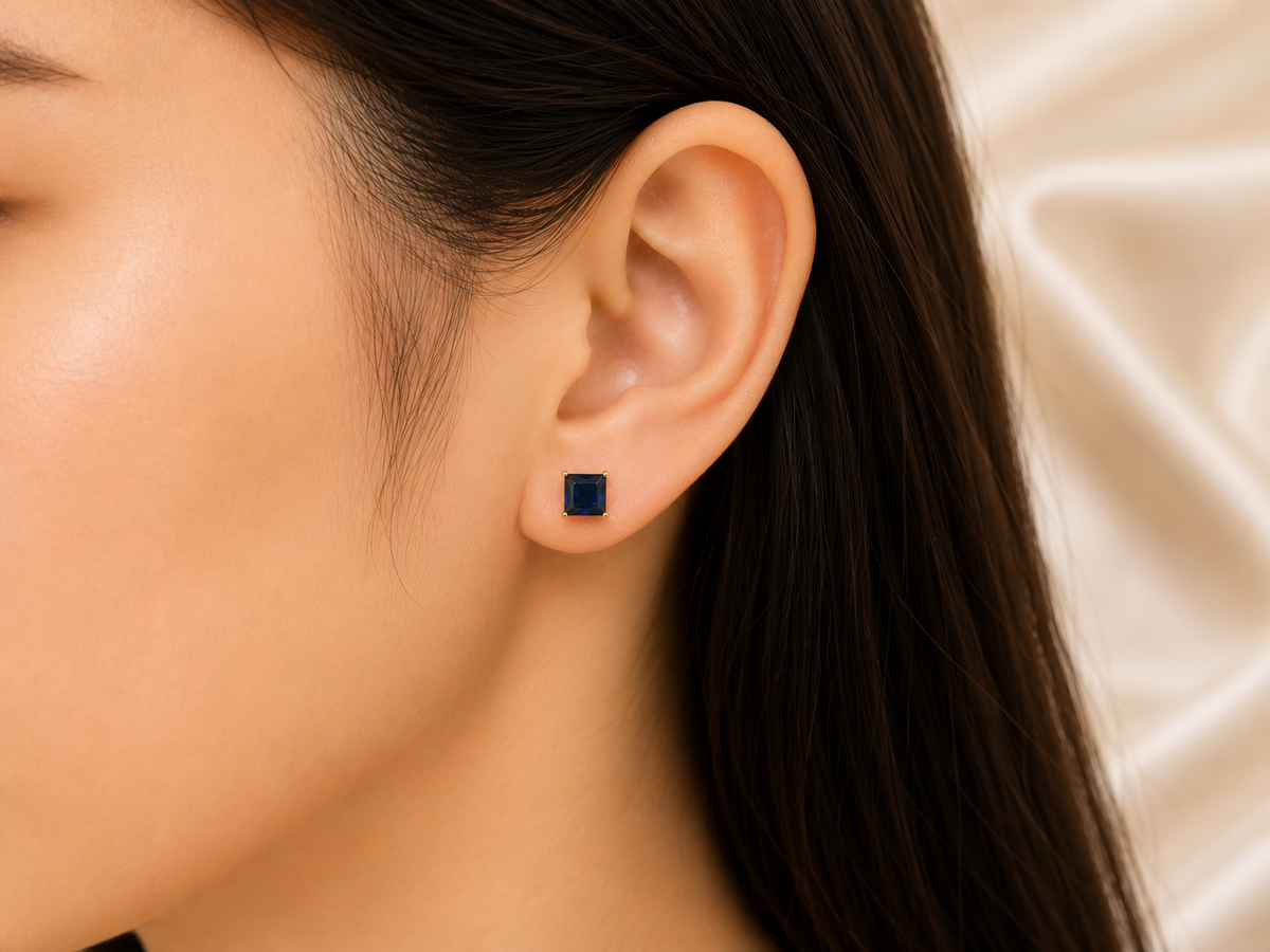 18k Gold Plated Square Zircon Ear Studs