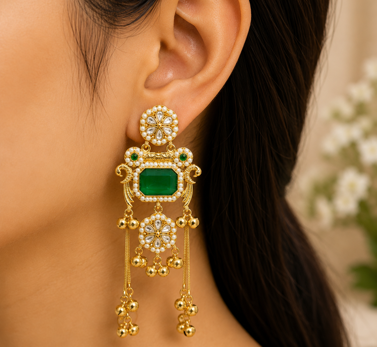 Premium Emerald Green Kashmiri Earrings