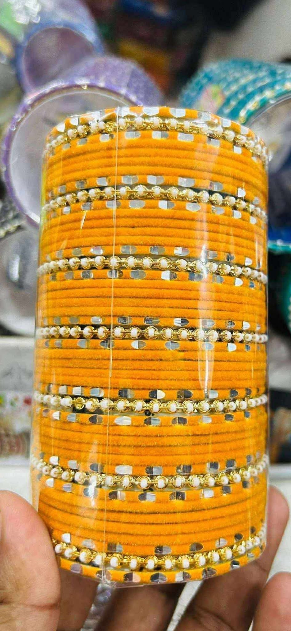 Luxury Velvet Beaded Bangles Set (45 Pieces) – Traditional Festive Collection
