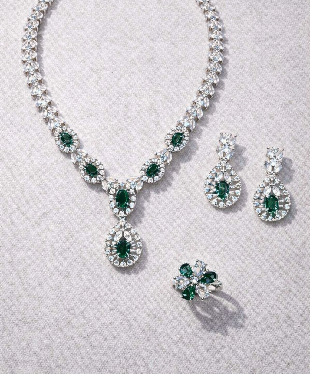 AD Stone Silver Plated Necklace Sets