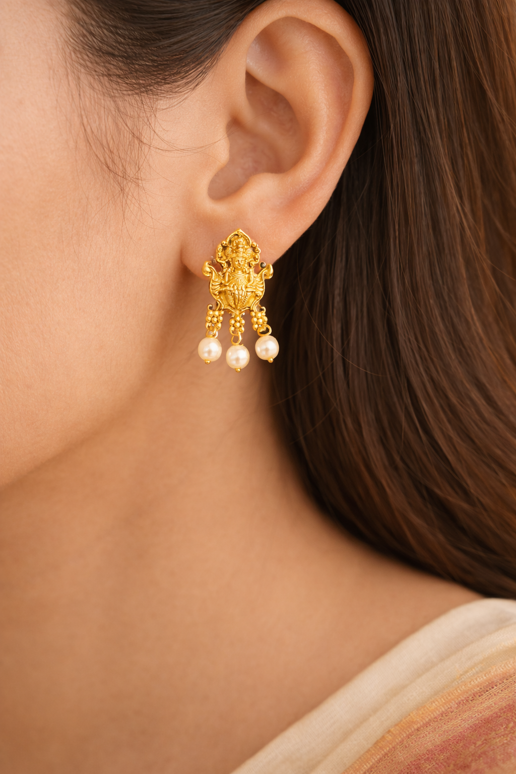 Traditional Temple Design Necklace With Temple Earrings