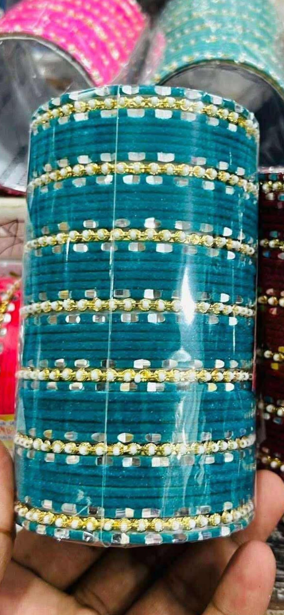 Luxury Velvet Beaded Bangles Set (45 Pieces) – Traditional Festive Collection
