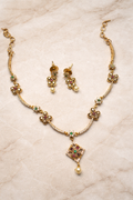 Gold Plated A.D Stone Floral Necklace Set