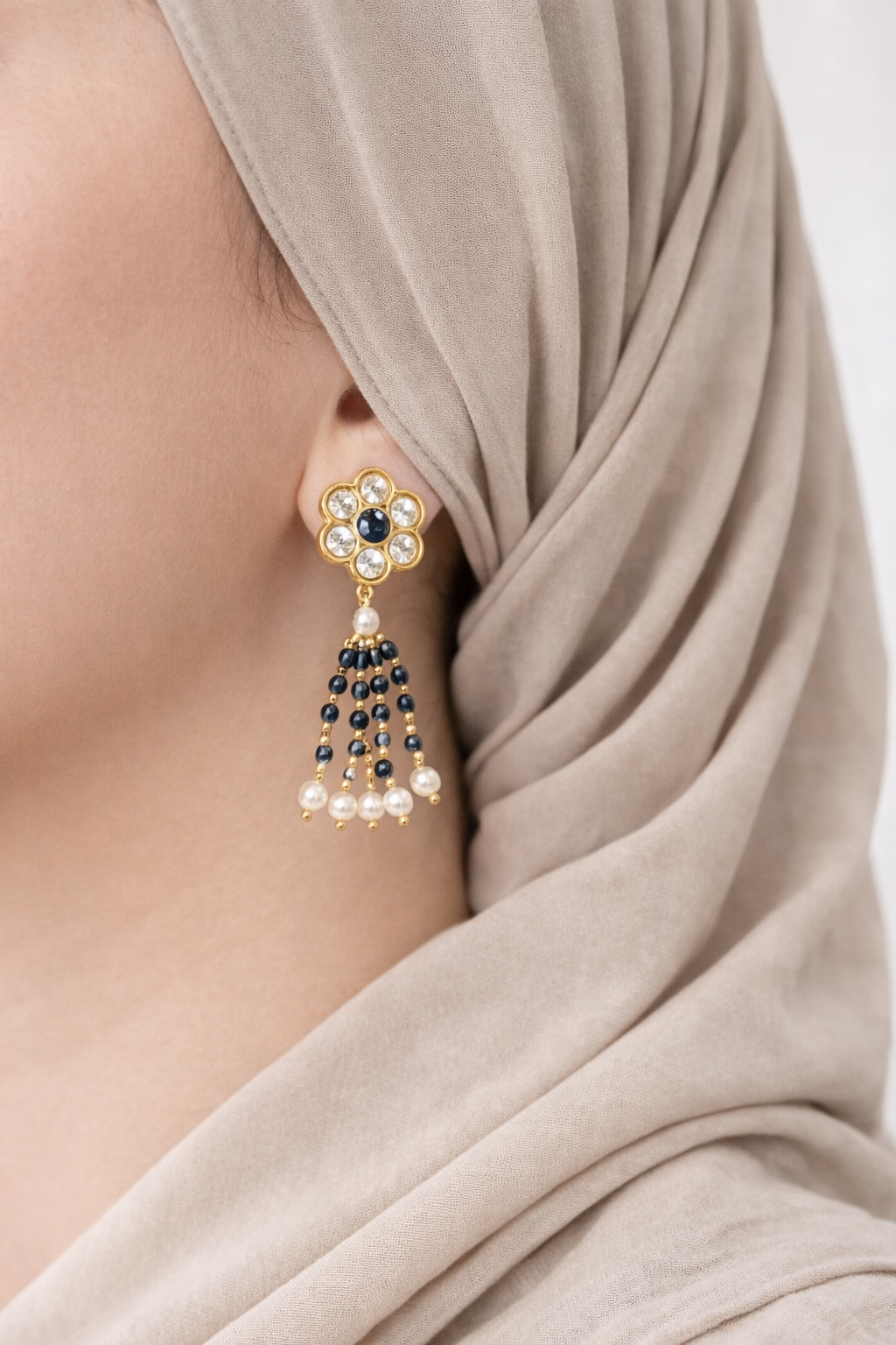 A.D Stone Copper Mala/Long Necklace With Earrings