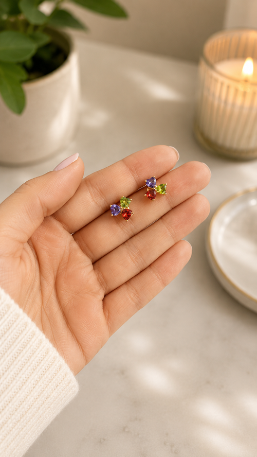 18K Gold Plated Multi-Stone Zircon Ear Studs