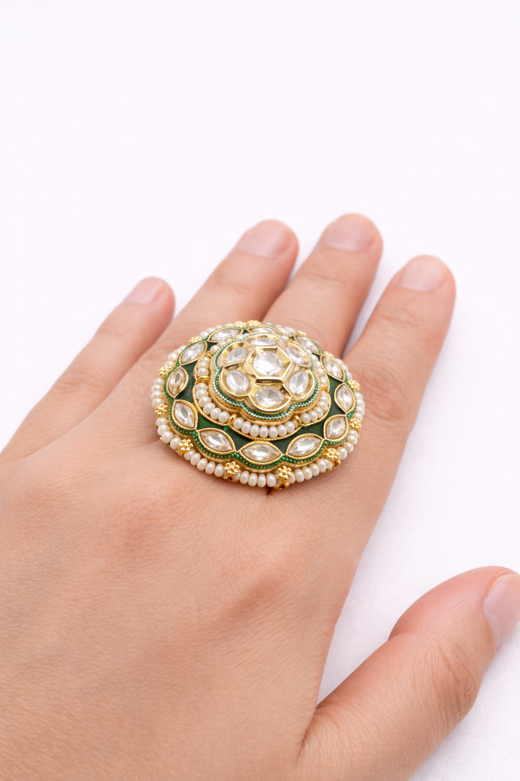 Indian Traditional Pachi Kundan Rings