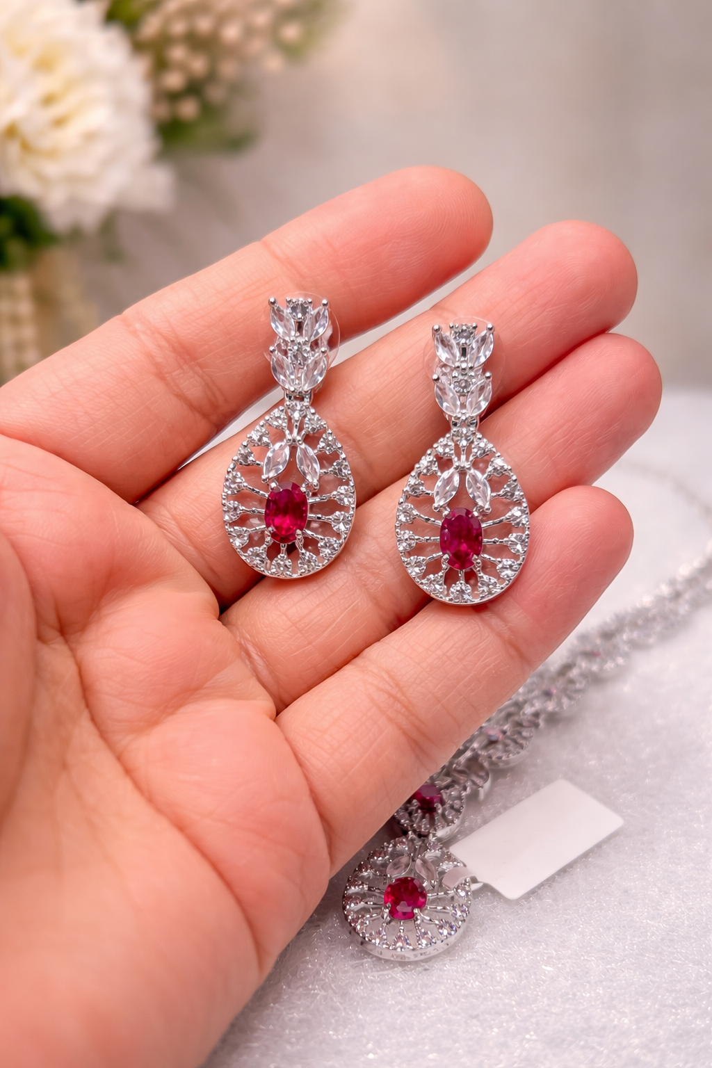 AD Stone Silver Plated Necklace Sets