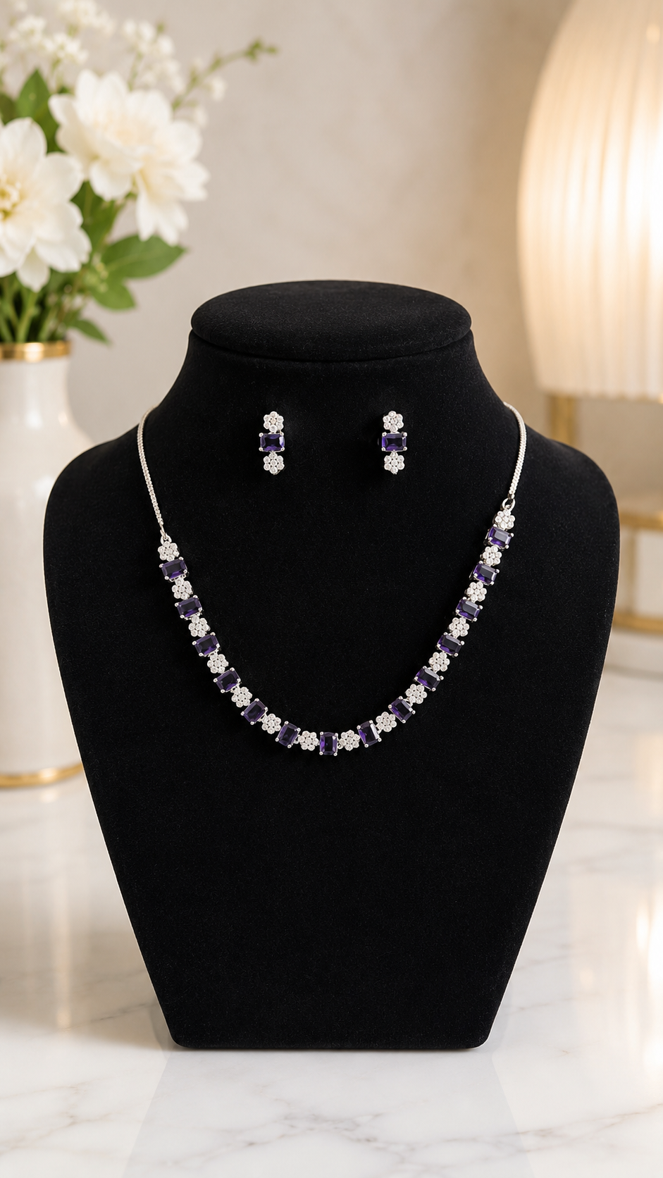 Elegant A.D Stone Necklace & Earrings Set