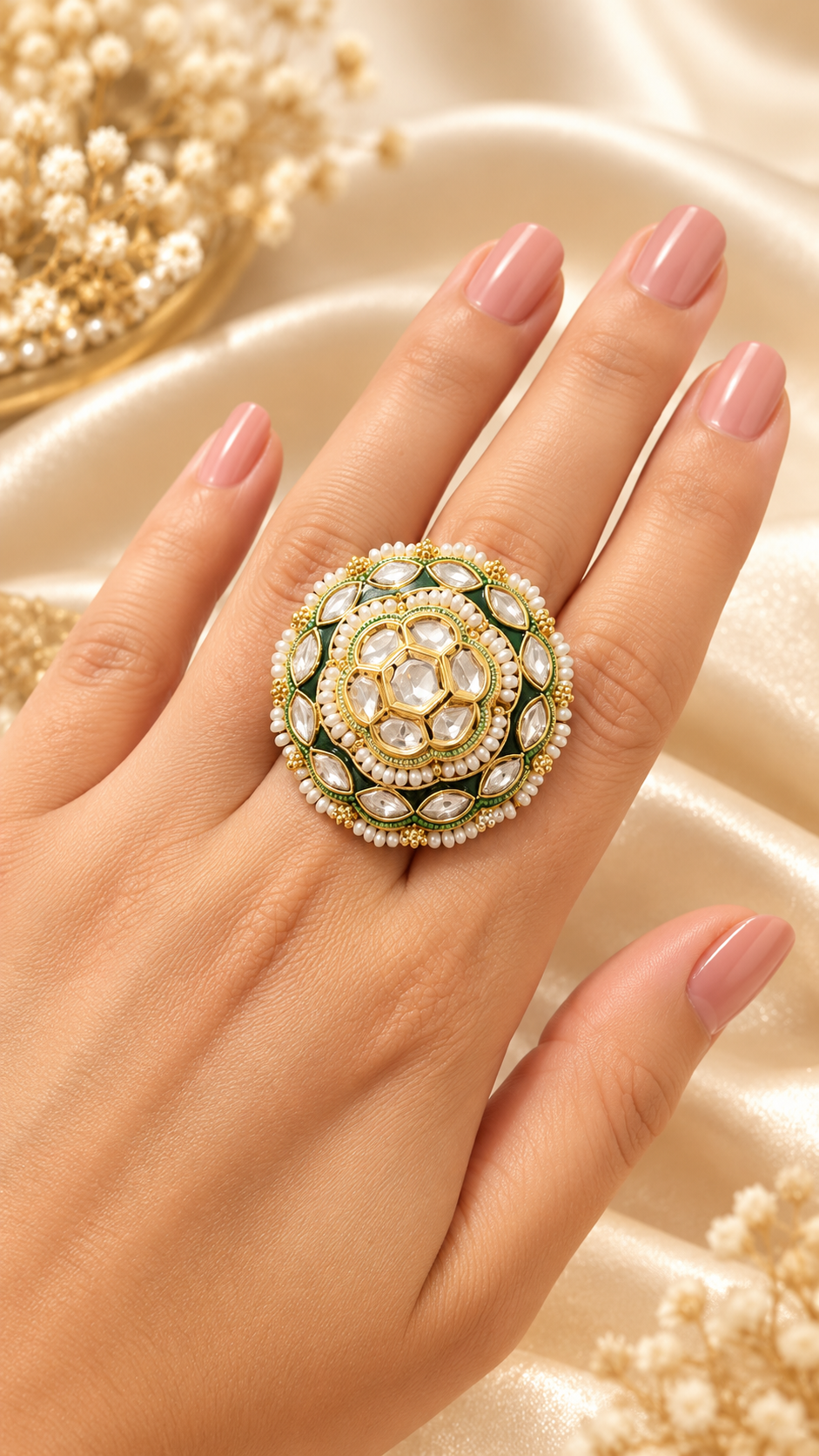 Indian Traditional Pachi Kundan Rings