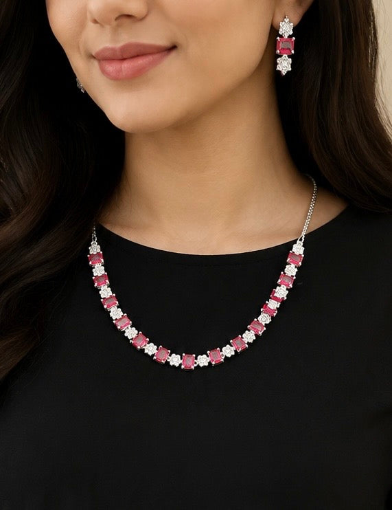 Elegant A.D Stone Necklace & Earrings Set