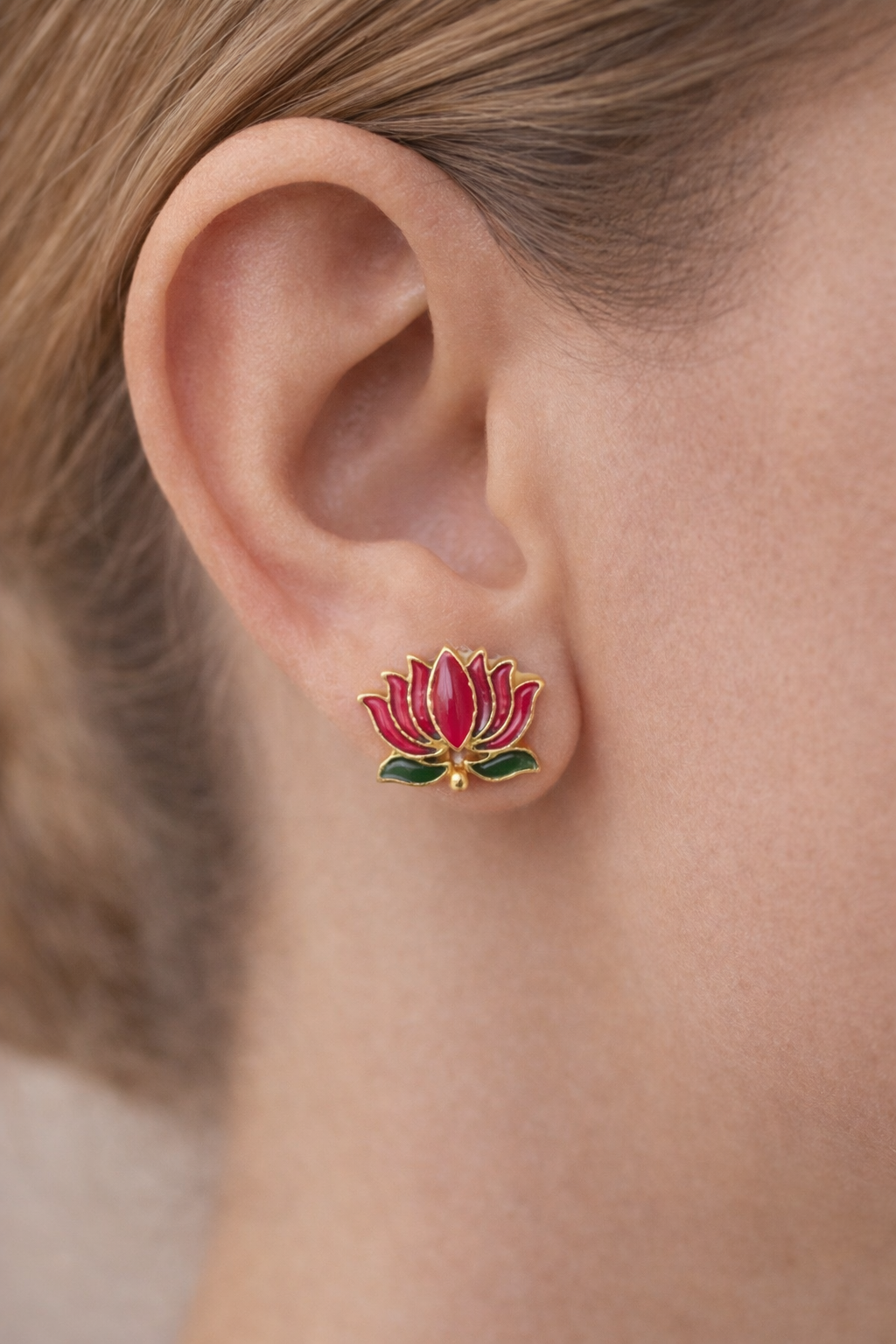 Lotus Gold Plated Temple Choker Necklace Set with CZ Stone Earrings