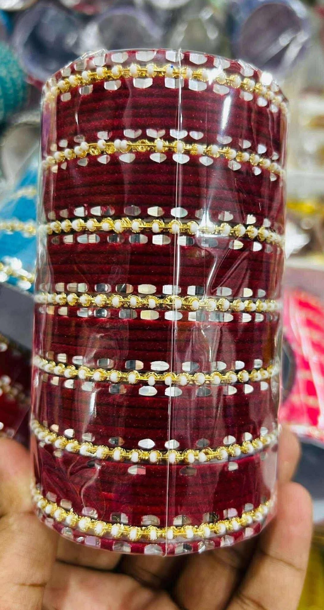 Luxury Velvet Beaded Bangles Set (45 Pieces) – Traditional Festive Collection