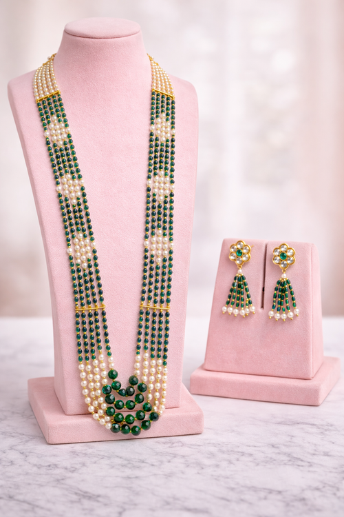 A.D Stone Copper Mala/Long Necklace With Earrings