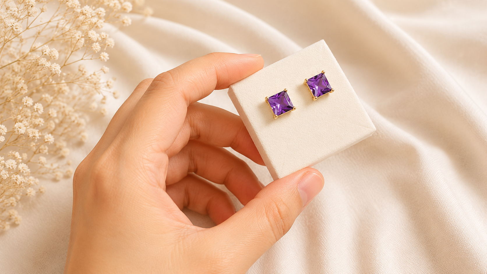 18k Gold Plated Square Zircon Ear Studs