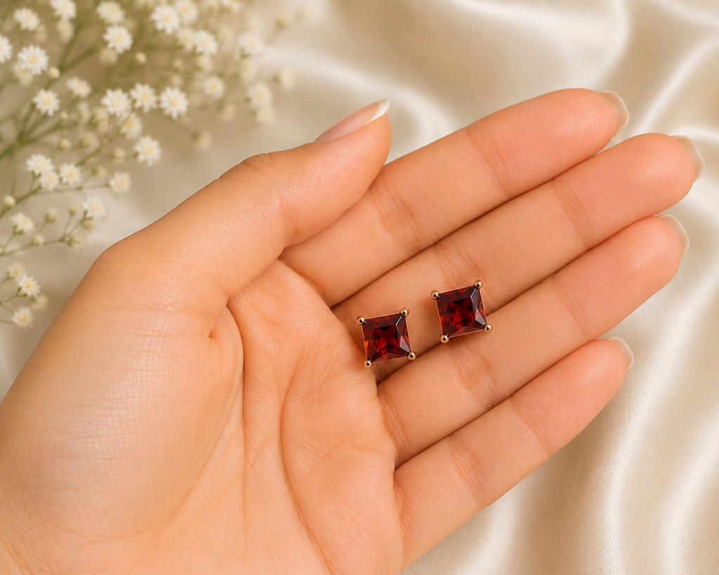 18k Gold Plated Square Zircon Ear Studs