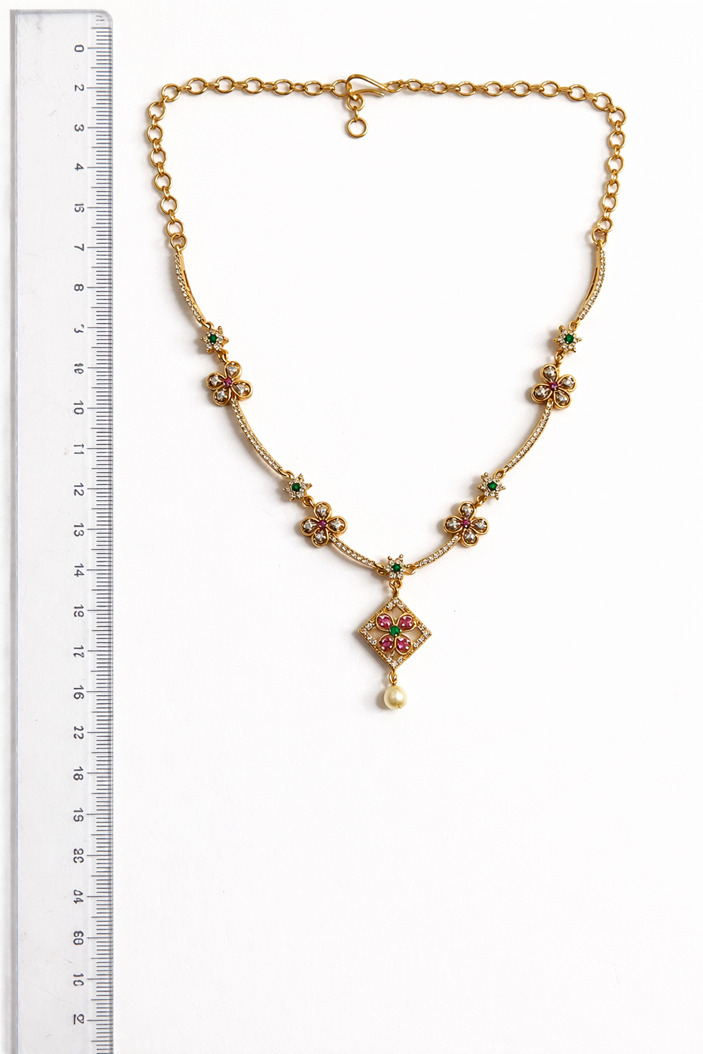 Gold Plated A.D Stone Floral Necklace Set