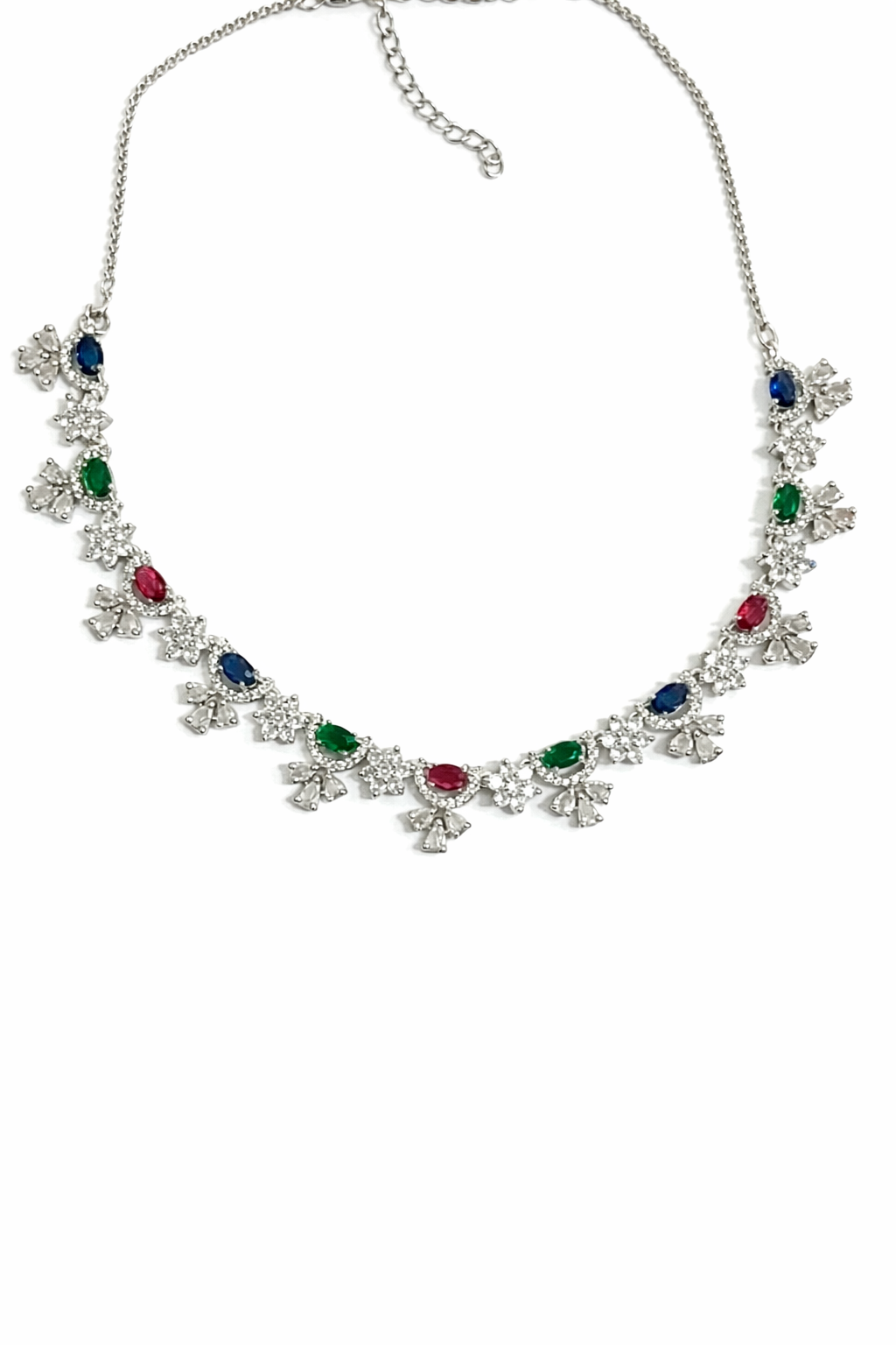 Elegant A.D. Stone Silver-Plated Necklace Set – Timeless Sparkle