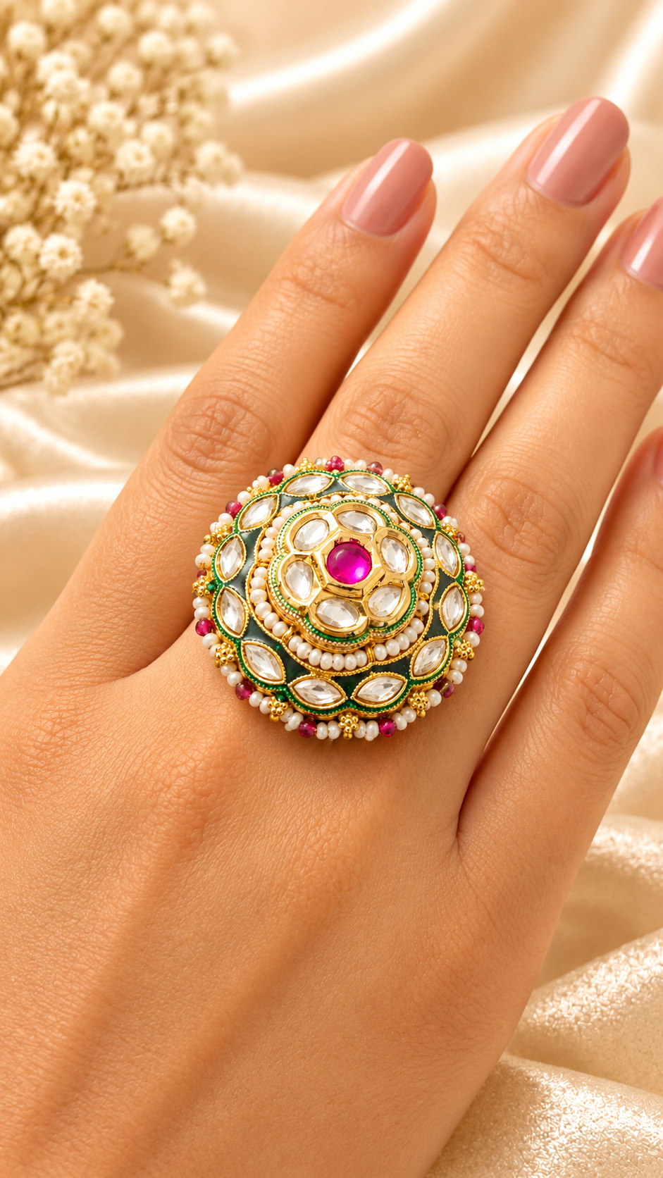 Indian Traditional Pachi Kundan Rings