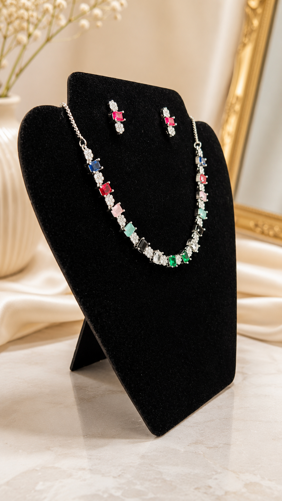 Elegant A.D Stone Necklace & Earrings Set