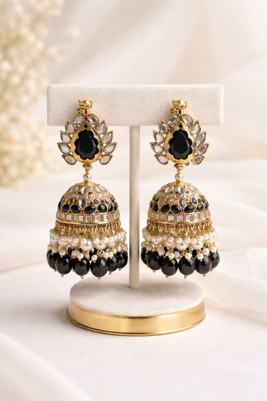Exclusive Golden & Black Jhumka Earrings – Traditional Indian Style