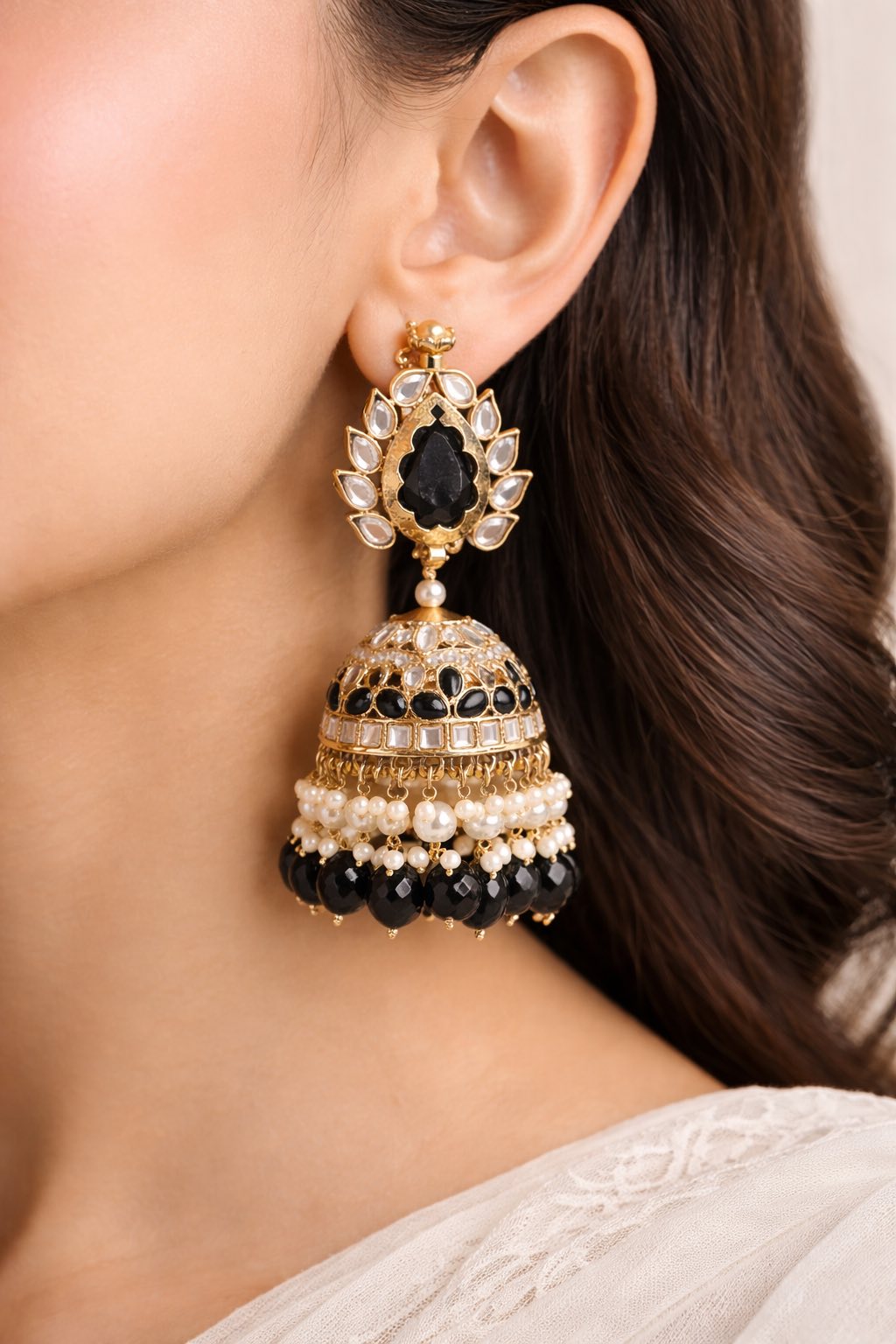 Exclusive Golden & Black Jhumka Earrings – Traditional Indian Style