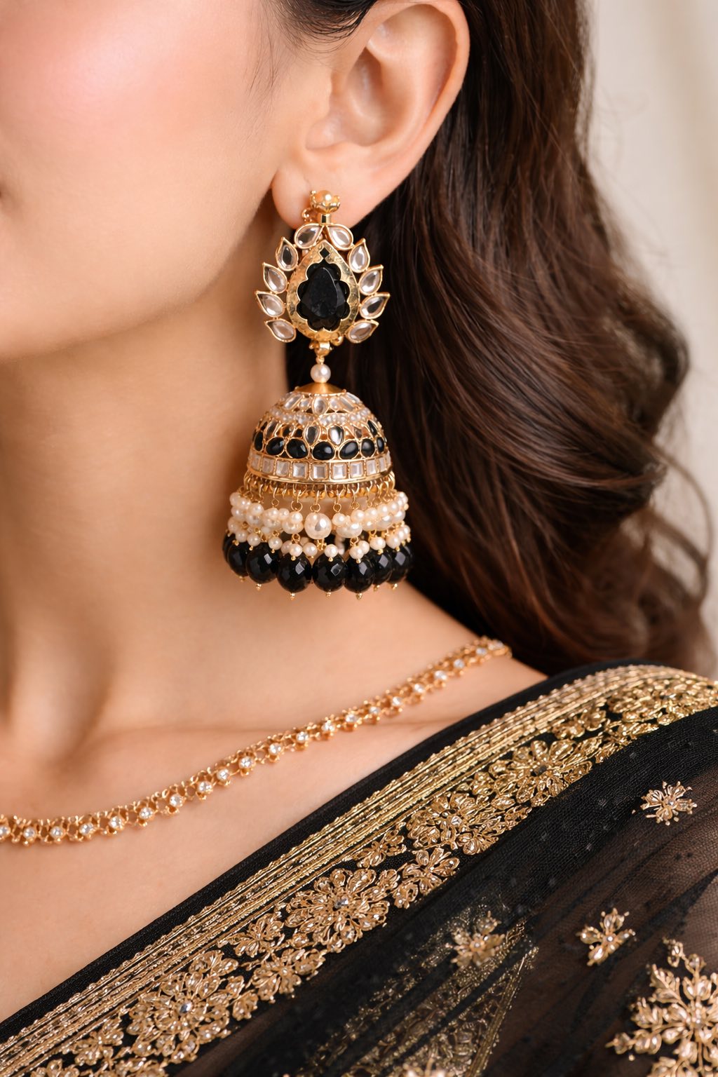 Exclusive Golden & Black Jhumka Earrings – Traditional Indian Style