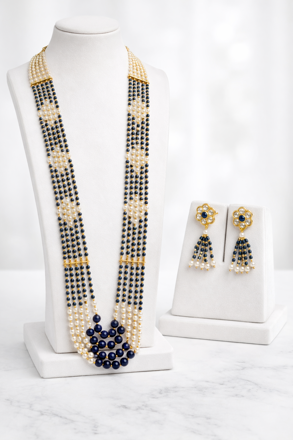 A.D Stone Copper Mala/Long Necklace With Earrings