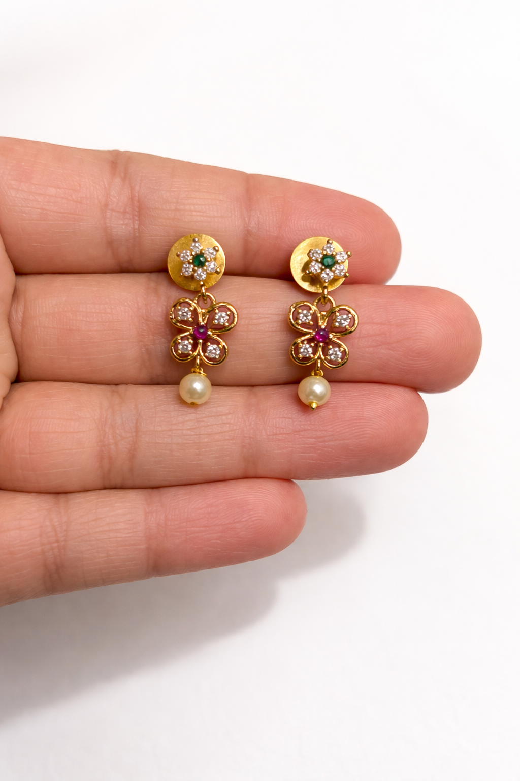 Gold Plated A.D Stone Floral Necklace Set