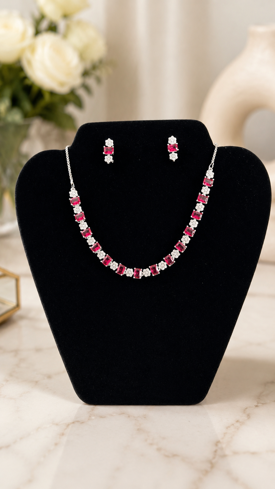 Elegant A.D Stone Necklace & Earrings Set