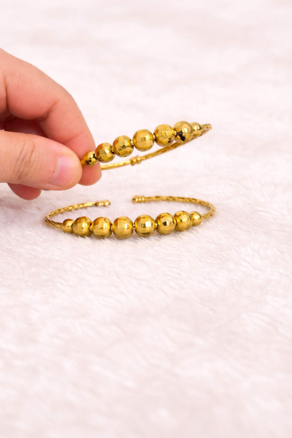 Gold Tone Ball Bangles 2 Piece Set