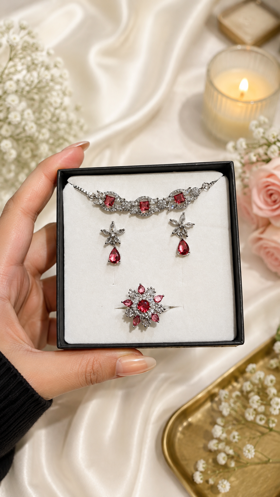 Deep Pink AD Stone Jewellery Gift Set