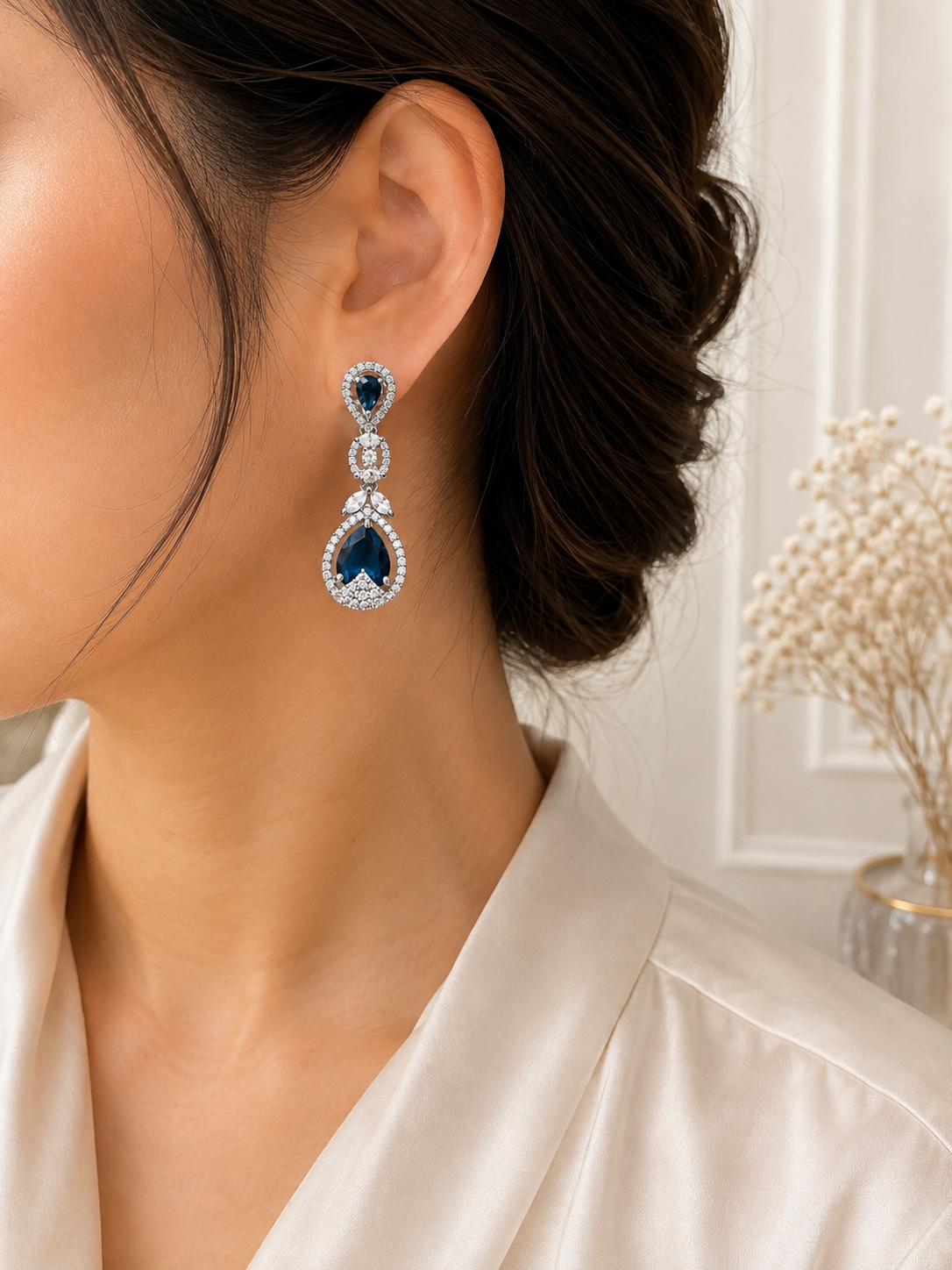 Royal Blue AD Stone Earrings & Ring Set