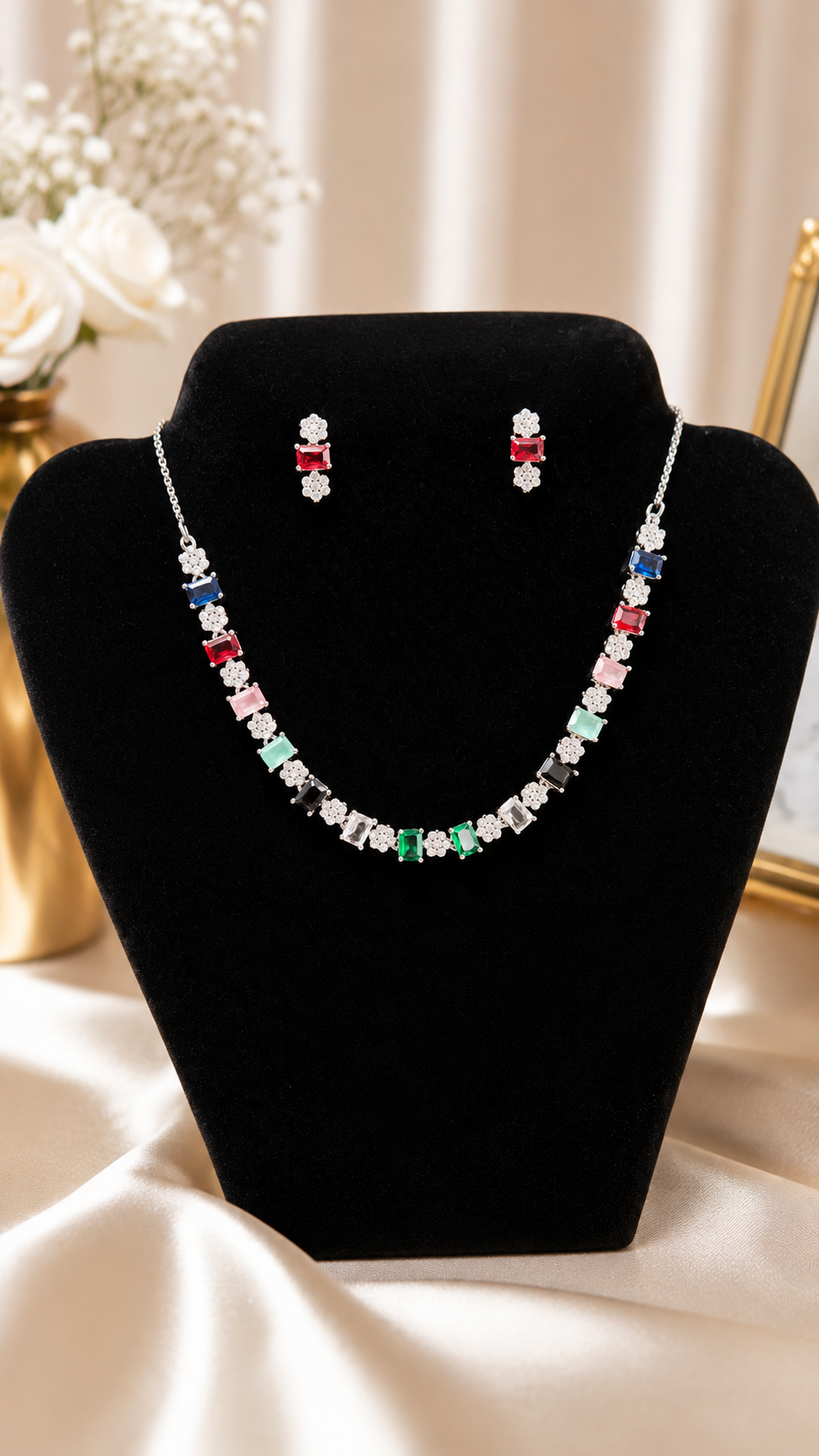 Elegant A.D Stone Necklace & Earrings Set