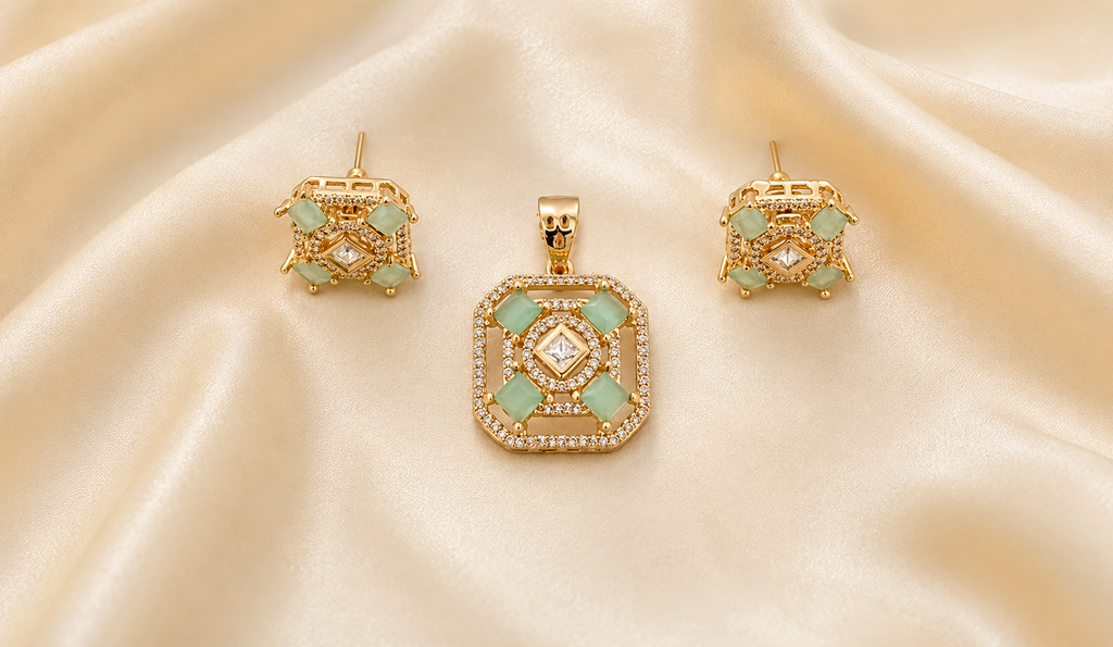 A.D. Stone Pendant Set with Matching Earrings