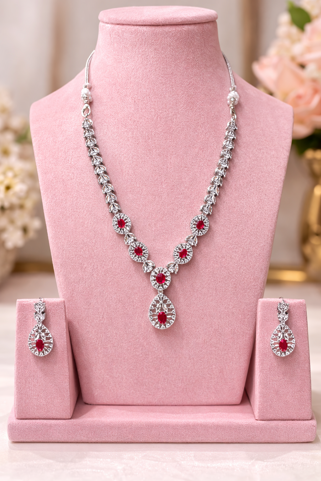 AD Stone Silver Plated Necklace Sets