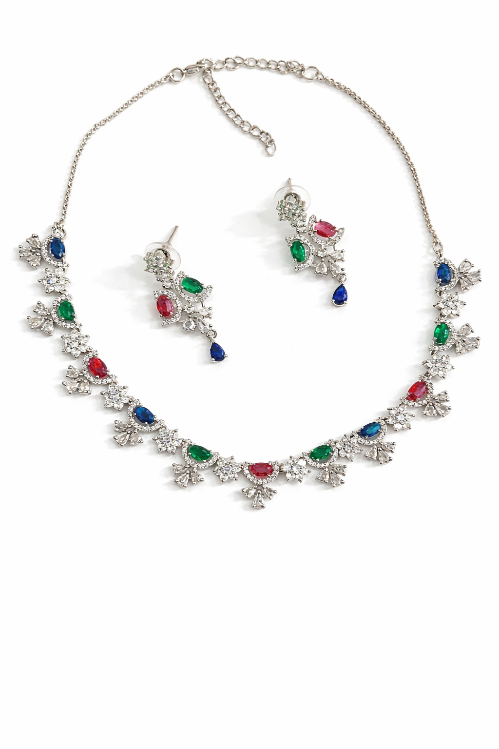 Elegant A.D. Stone Silver-Plated Necklace Set – Timeless Sparkle