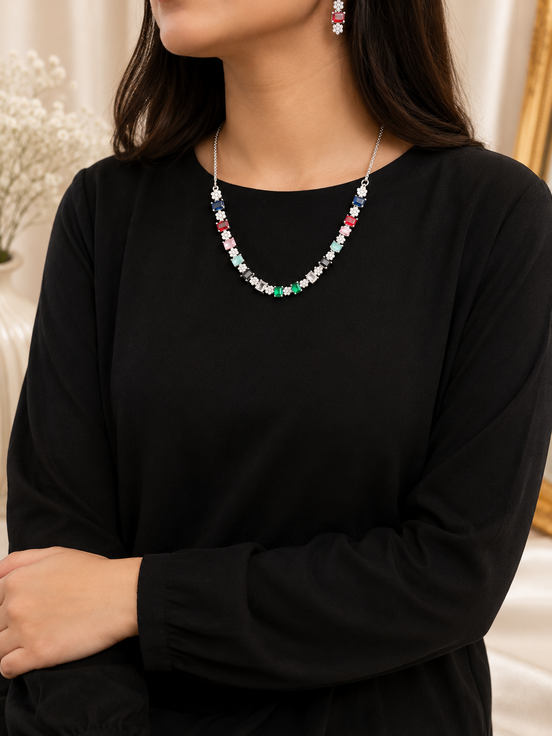 Elegant A.D Stone Necklace & Earrings Set