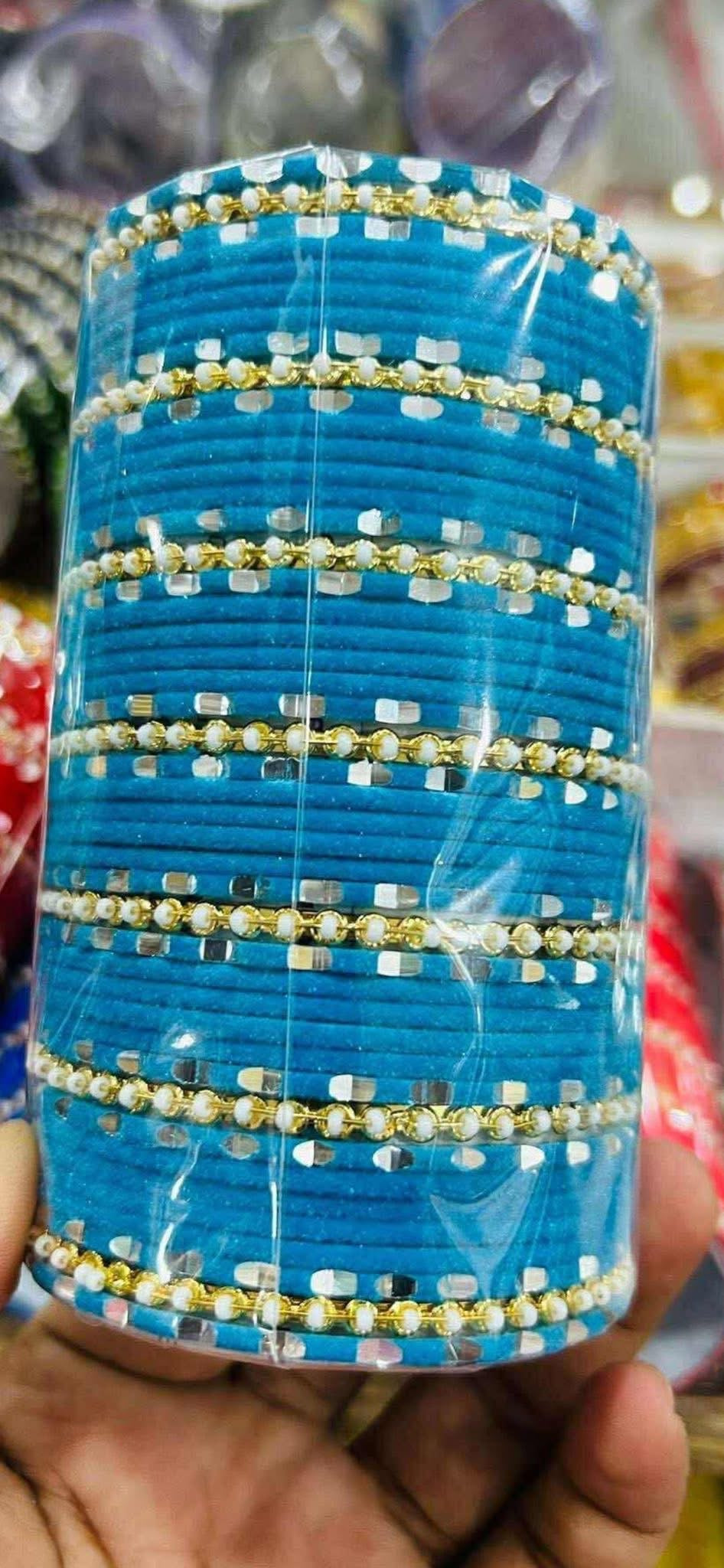 Luxury Velvet Beaded Bangles Set (45 Pieces) – Traditional Festive Collection
