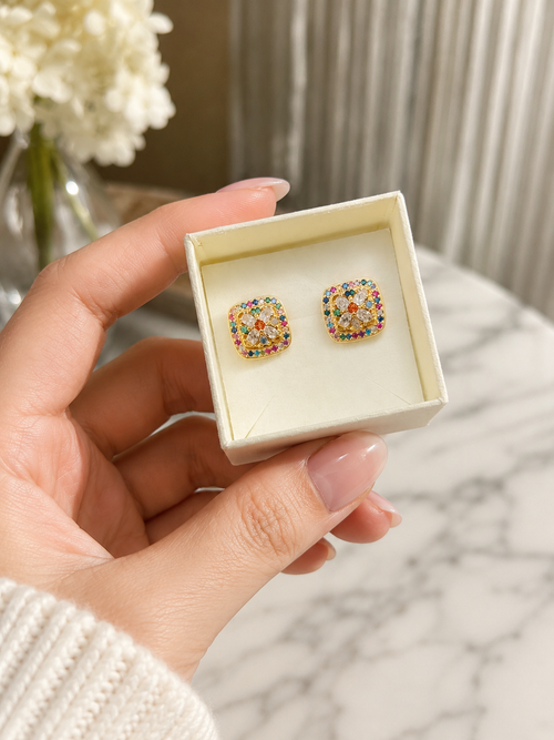 18K Gold Plated Multicolour Zircon Floral Ear Studs